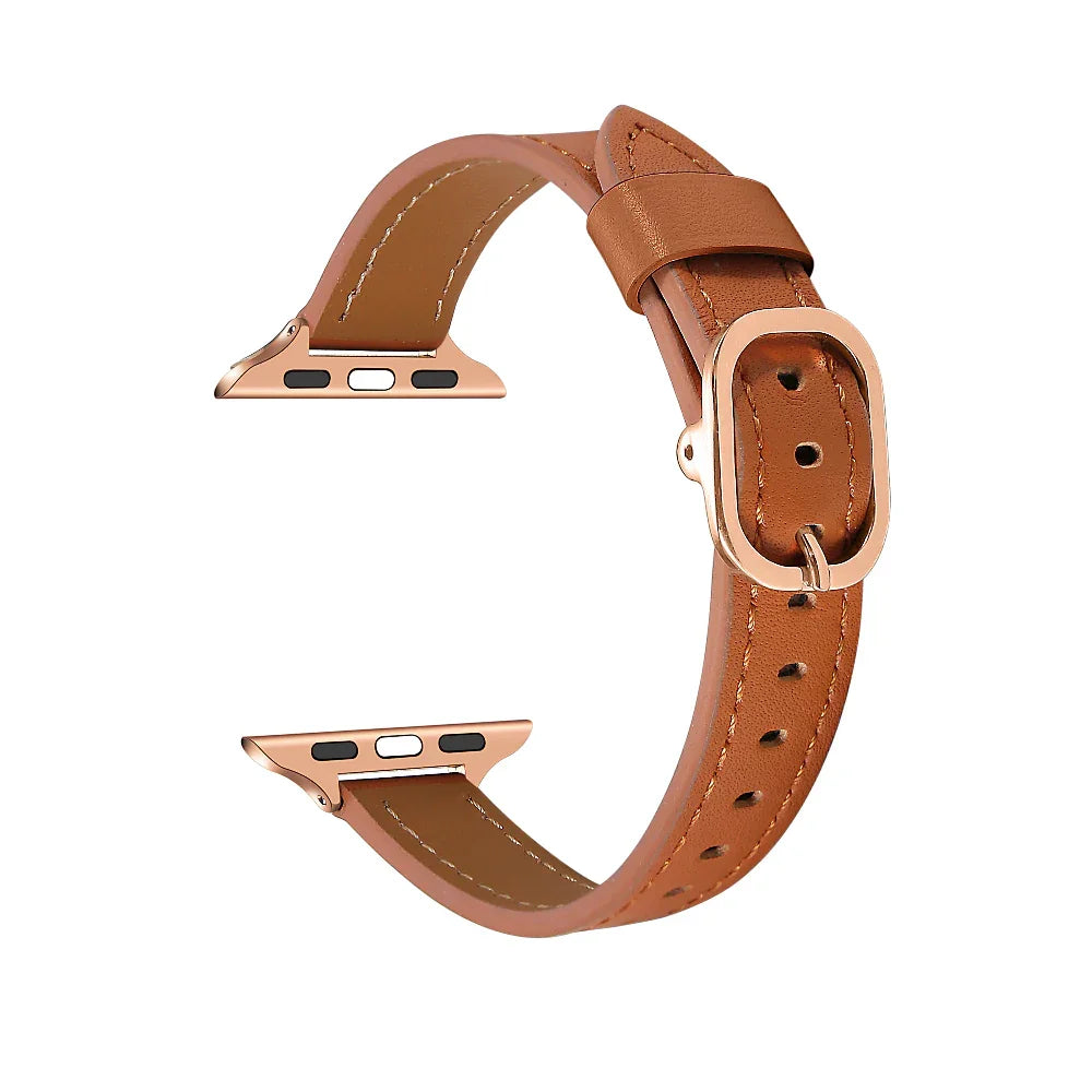 Carmen Skinny Leather Apple Watch® Strap Close-Up of Stitching and Closure
