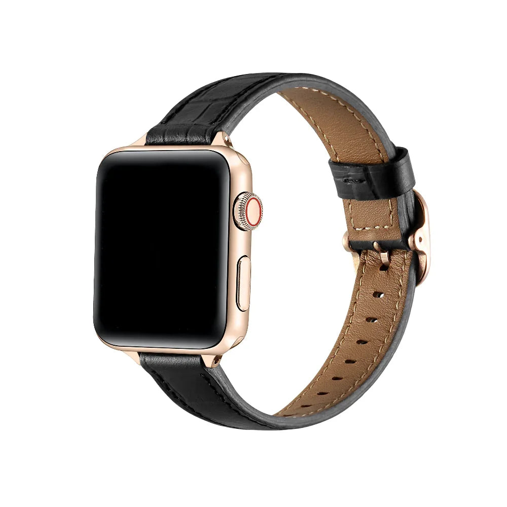 Carmen Black Croc-Embossed Leather Apple Watch® Band by Posh Tech 