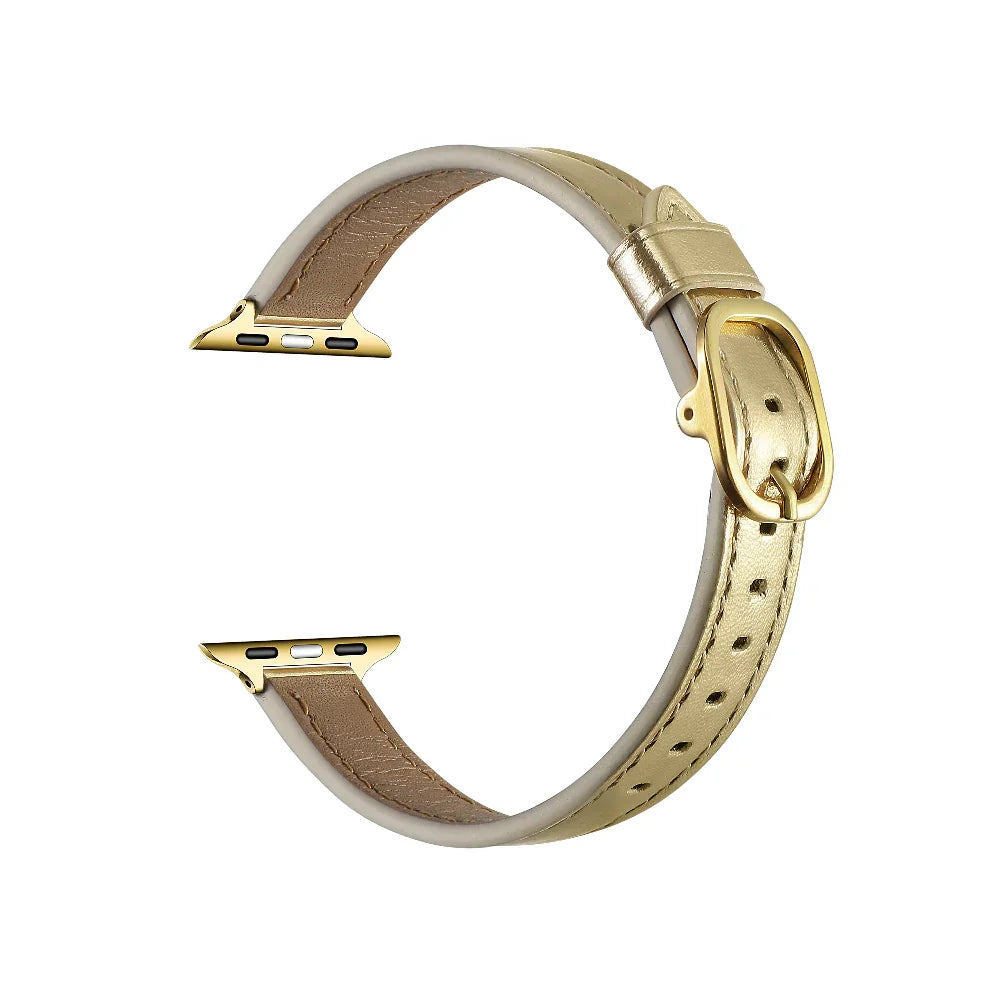 Carmen Skinny Leather Apple Watch® Strap Close-Up of Stitching 
