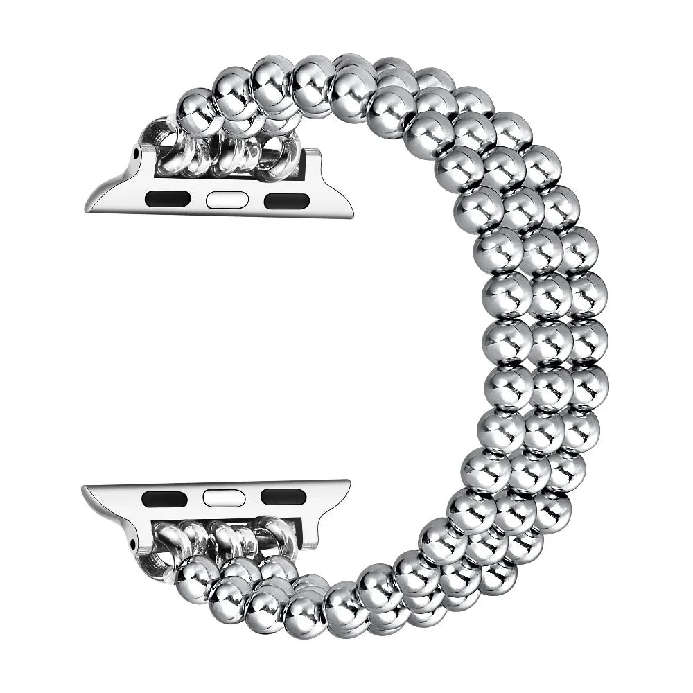 Nova Silver Stainless-Steel Bracelet Band for Apple Watch® Bead Detail Close-Up