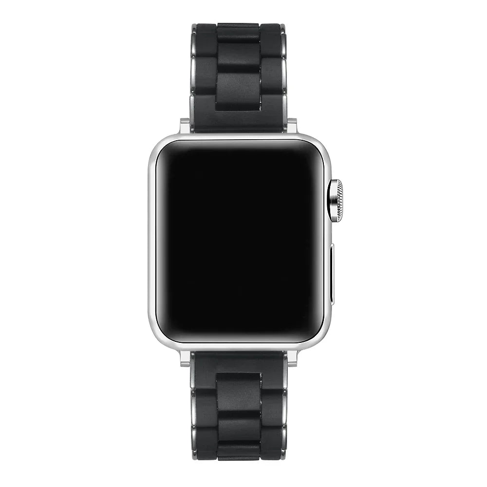 Black Sporty Apple Watch® Band with Metal Accents on Wrist by Posh Tech