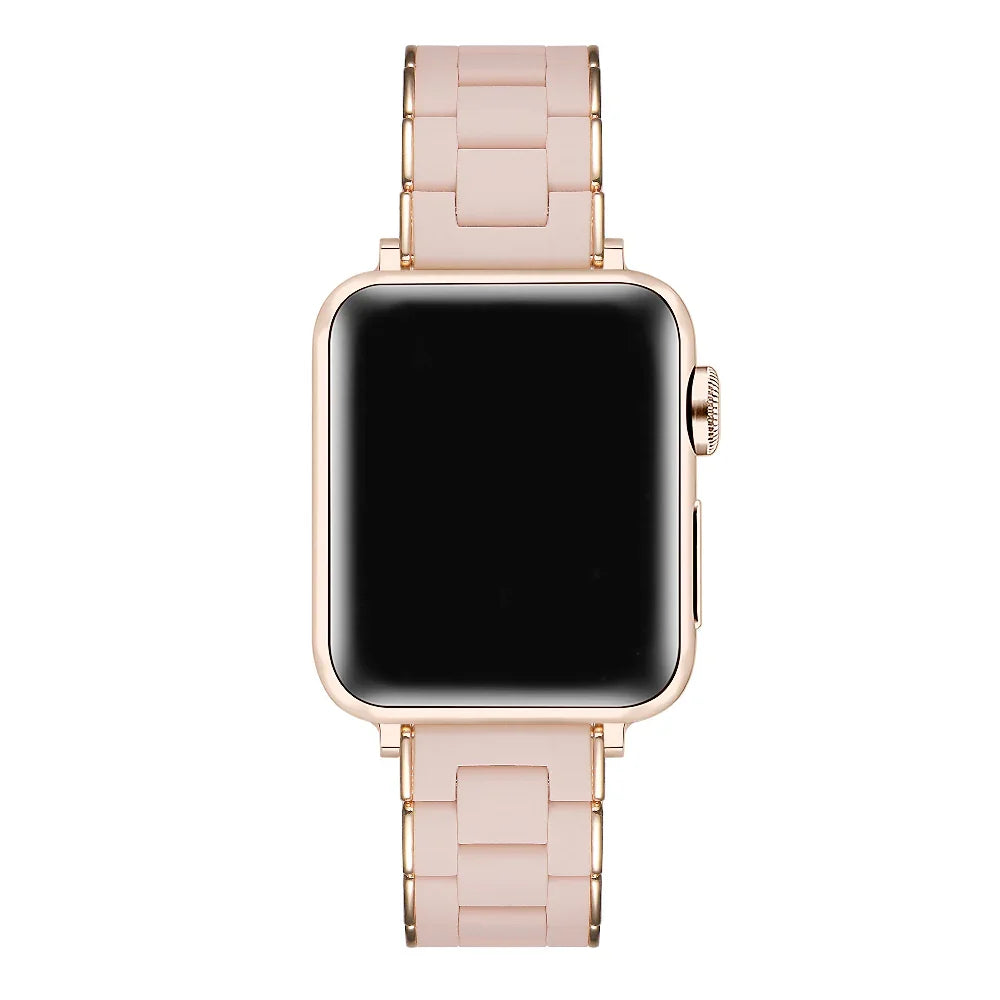 Light Pink Sporty Apple Watch® Band with Metal Accents on Wrist 