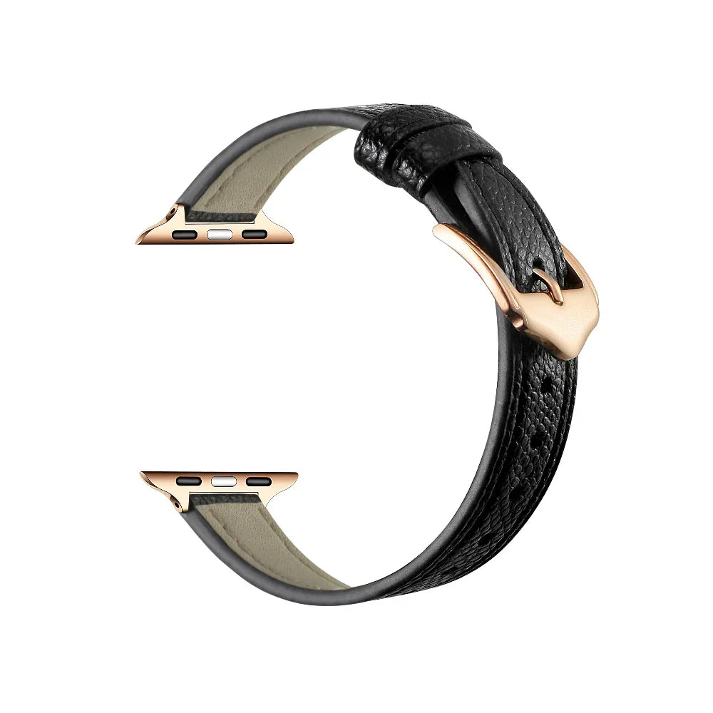 Cleo Skinny Leather Apple Watch® Strap Close-Up of Stitching and Closure