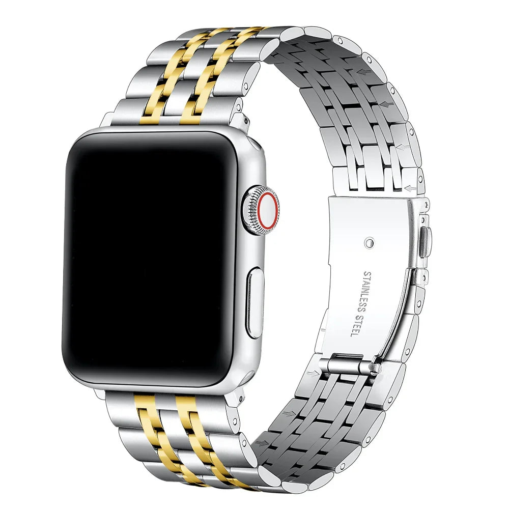 Rainey Gold and Silver Two-Tone Stainless Steel Link Apple Watch® Band by Posh Tech