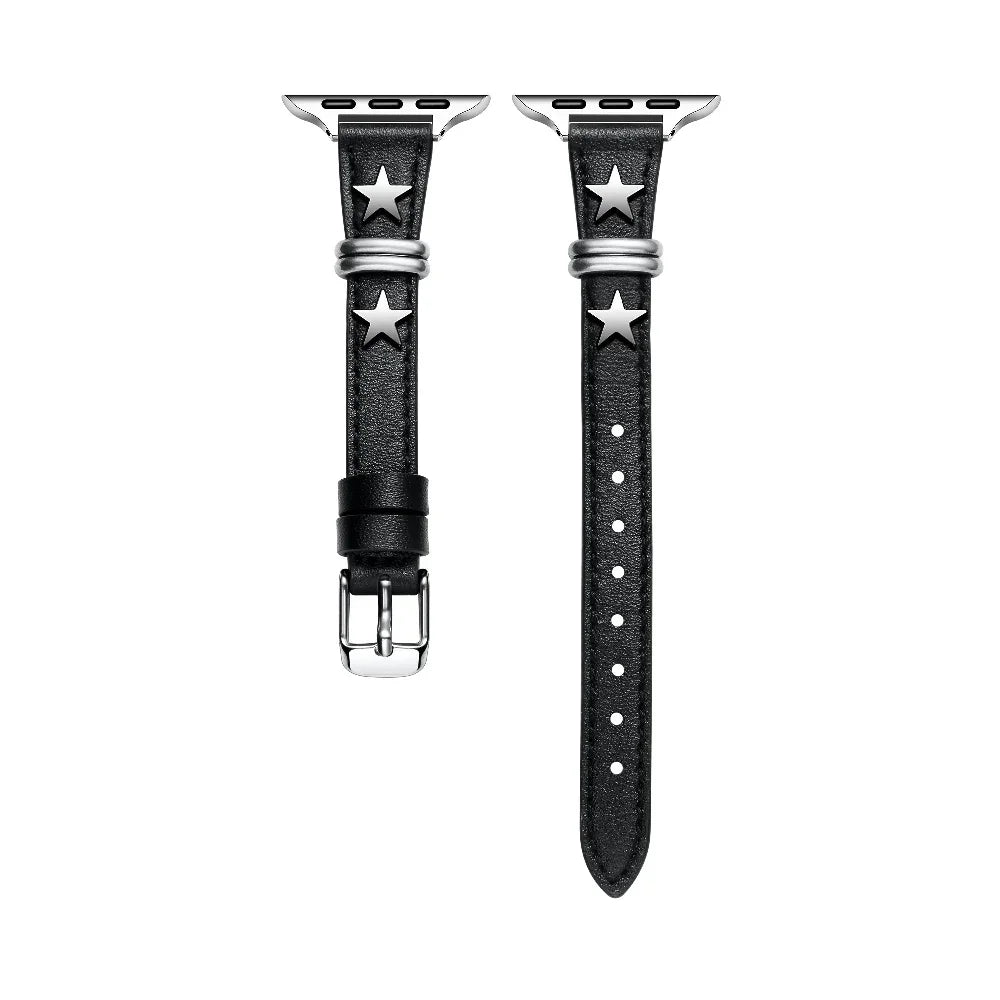 Rodeo Star Leather Band for Apple Watch® Silver Star Detail and Adapters