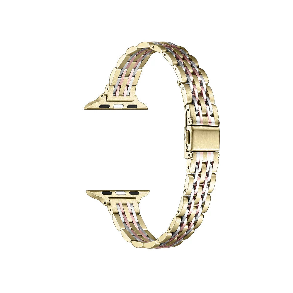 Gold Skinny Tri-Tone Metal Apple Watch® Band Close-Up of Polished Links