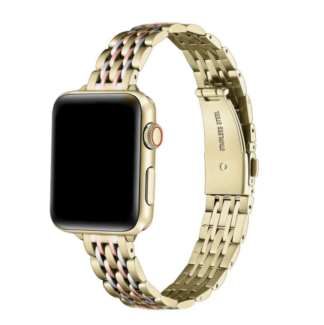 Gold Tri-Tone Skinny Stainless Steel Apple Watch® Band by Posh Tech 