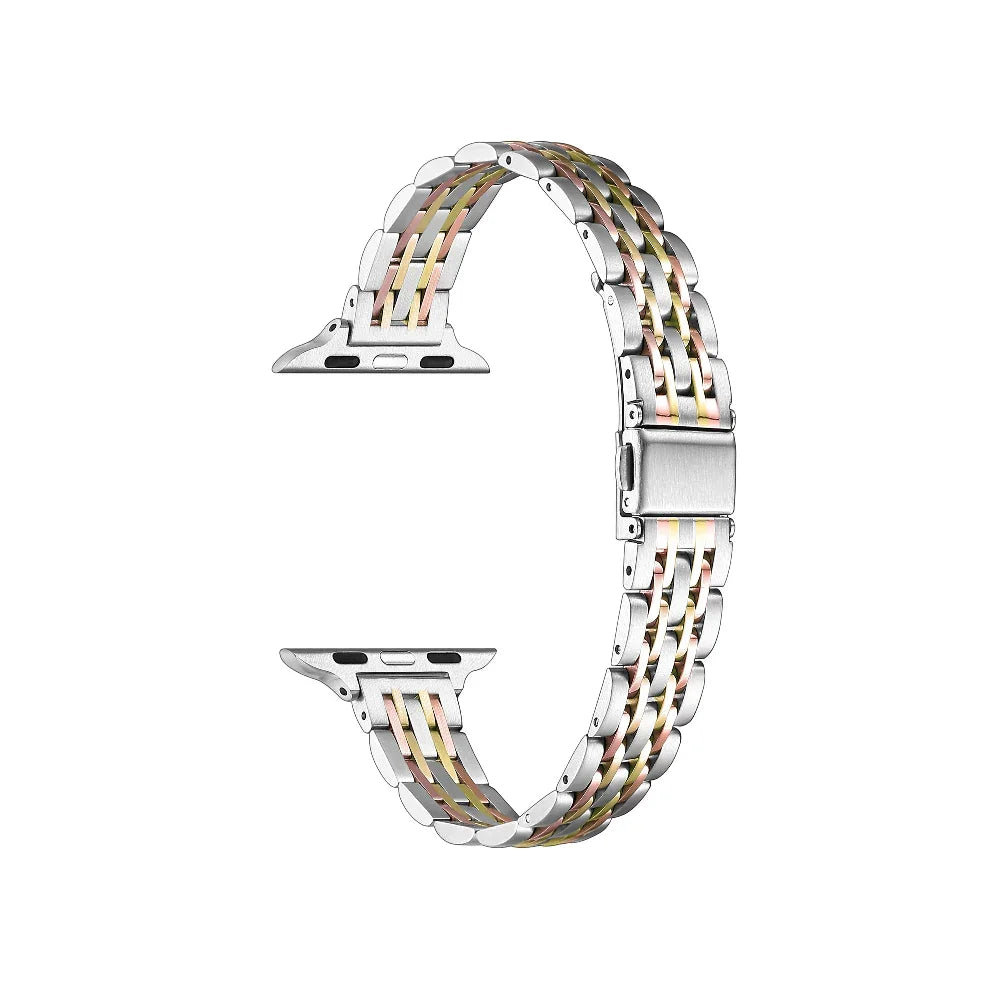 Silver Skinny Tri-Tone Metal Apple Watch® Band Close-Up of Polished Links