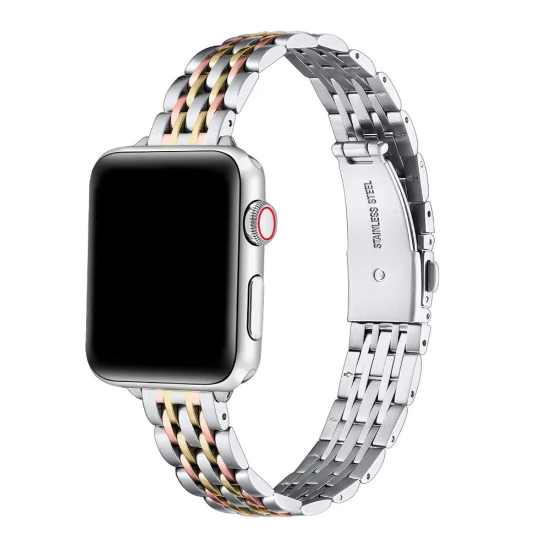 Silver Tri-Tone Skinny Stainless Steel Apple Watch® Band by Posh Tech 