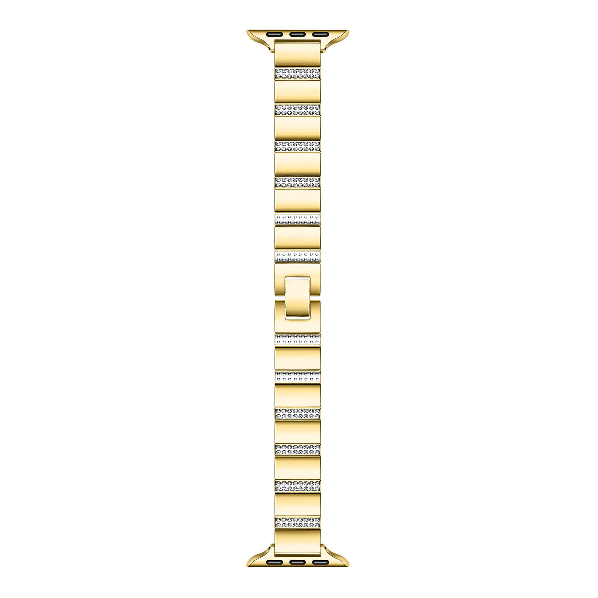Gold rhinestone stainless steel Apple Watch® band close-up, detail view of the rhinestone-set links