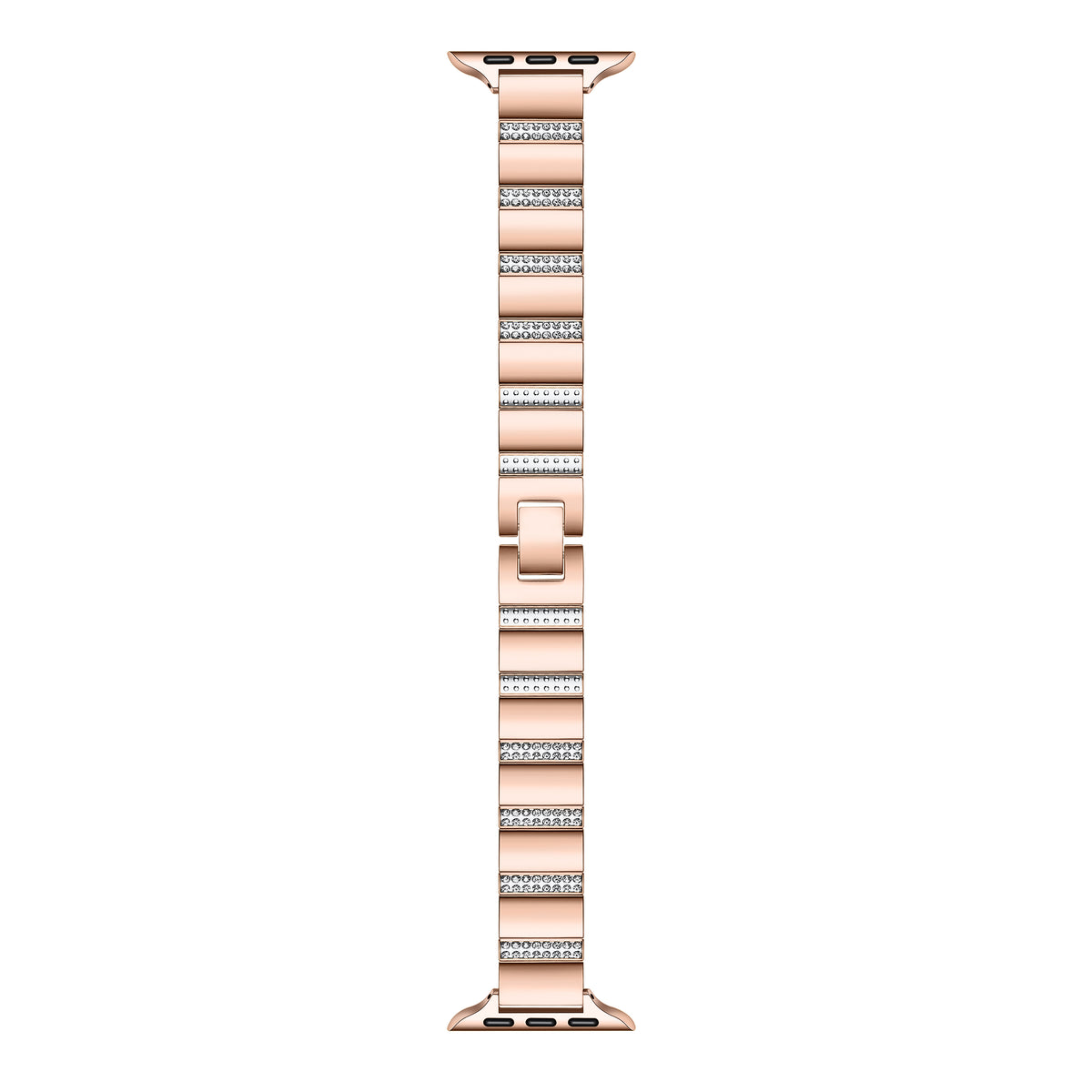 Rose Gold rhinestone stainless steel Apple Watch® band close-up, detail view of the rhinestone-set links