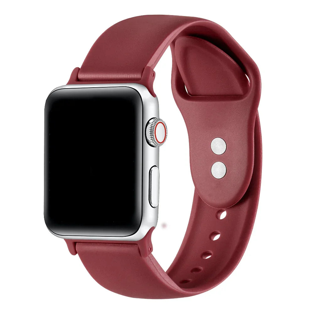 Cranberry Juice silicone Apple Watch® band fastened on the watch case, front view