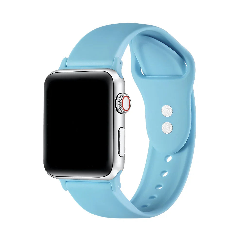 Retro Blue silicone Apple Watch® band fastened on the watch case, front view