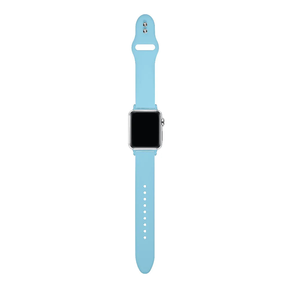 Retro Blue silicone Apple Watch® band close-up, detail view of molded texture and pin closure holes