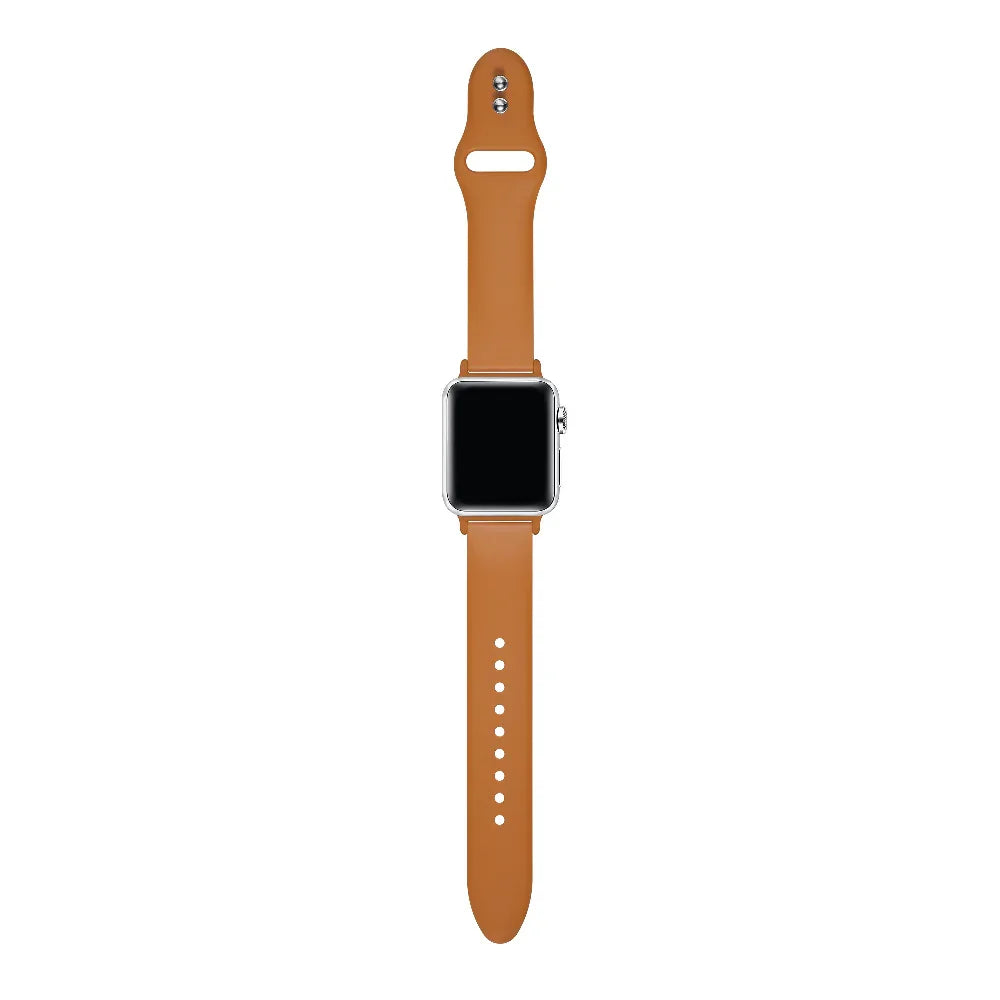 Rustic Caramel silicone Apple Watch® band close-up, detail view of molded texture and pin closure holes