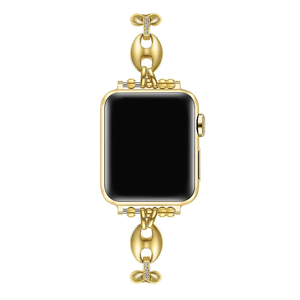 Poppy Gold Rhinestone Stainless Steel Apple Watch® Band on Wrist by Posh Tech 