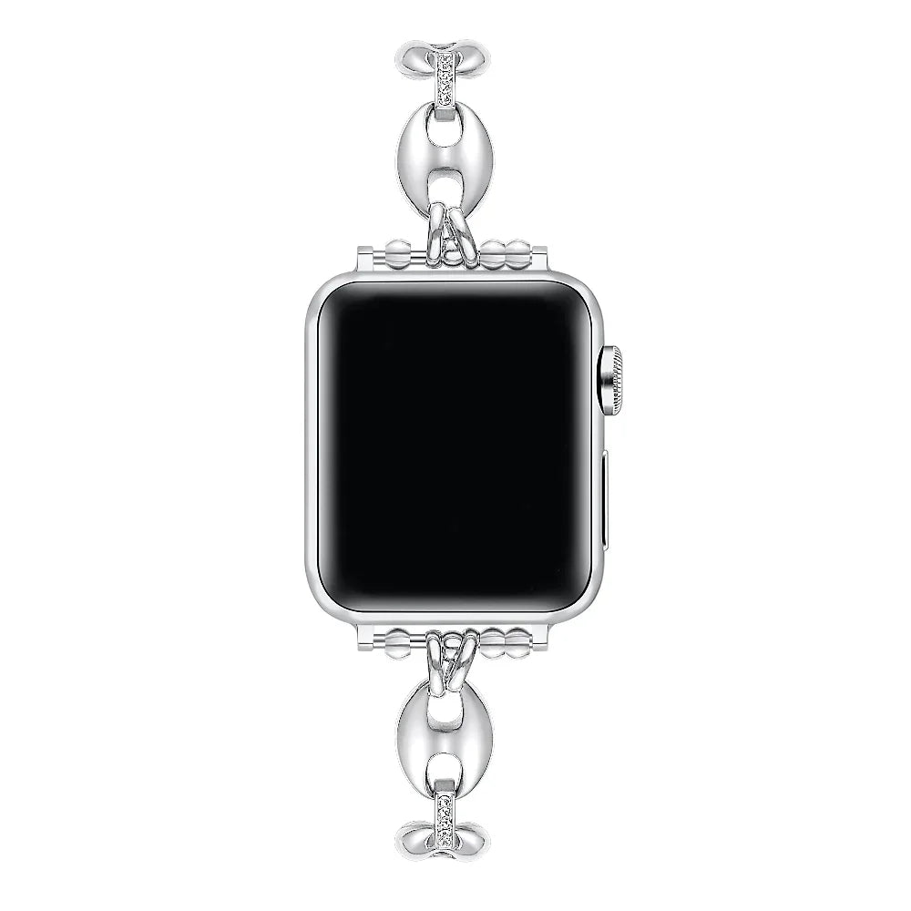 Poppy Silver Rhinestone Stainless Steel Apple Watch® Band on Wrist by Posh Tech 