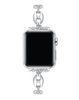 Poppy Silver Rhinestone Stainless Steel Apple Watch® Band on Wrist by Posh Tech 