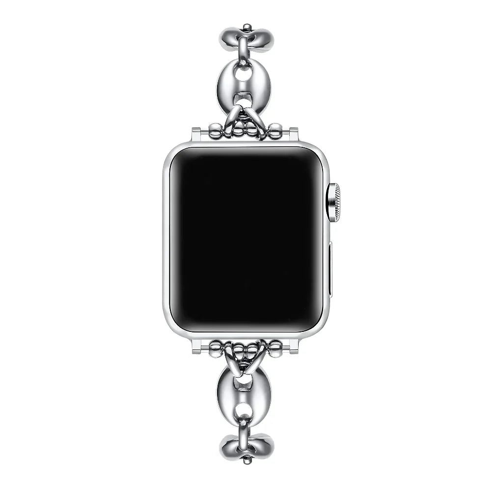 Silver Link Apple Watch® Band on Wrist by Posh Tech 