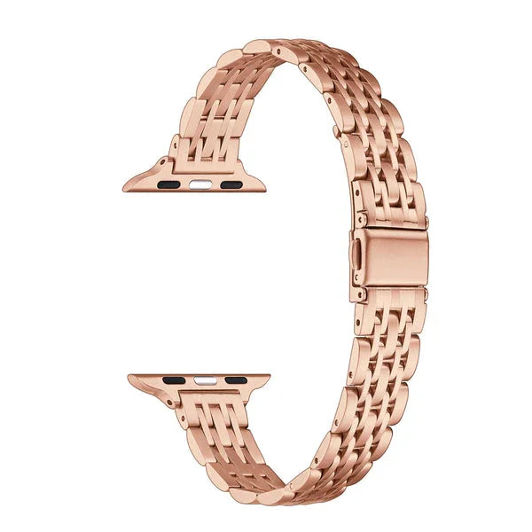 Skinny Rose Gold Metal Apple Watch® Band Close-Up of Polished Links