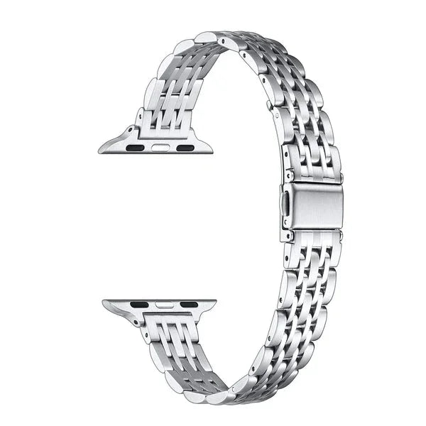 Skinny Silver Metal Apple Watch® Band Close-Up of Polished Links