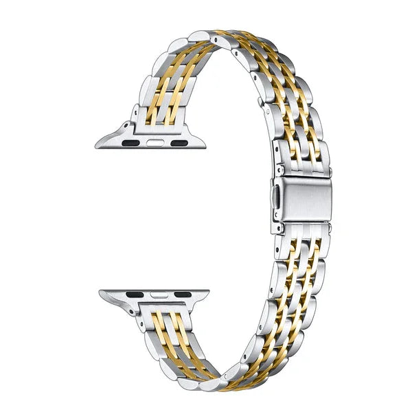 Skinny Two-Tone Metal Apple Watch® Band Close-Up of Polished Links
