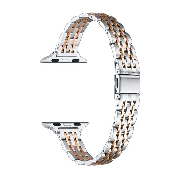 Skinny Rose Gold and Silver Two-Tone Metal Apple Watch® Band Close-Up of Polished Links