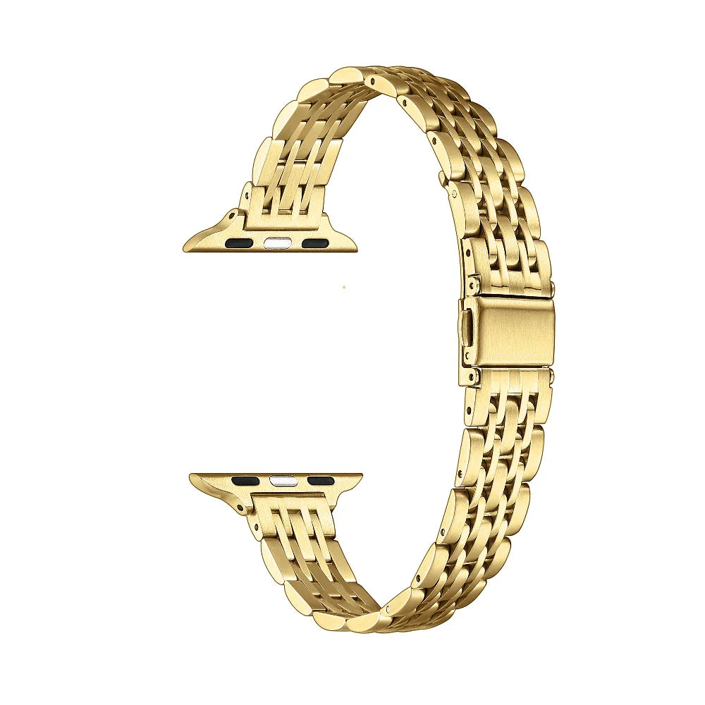 Skinny Gold Metal Apple Watch® Band Close-Up of Polished Links