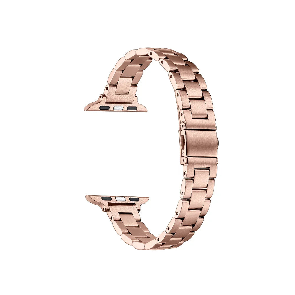 Sloan Skinny Rose Gold Stainless Steel Apple Watch® Band Close-Up of Polished Links