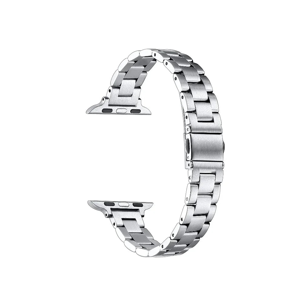 Sloan Skinny Silver Stainless Steel Apple Watch® Band Close-Up of Polished Links