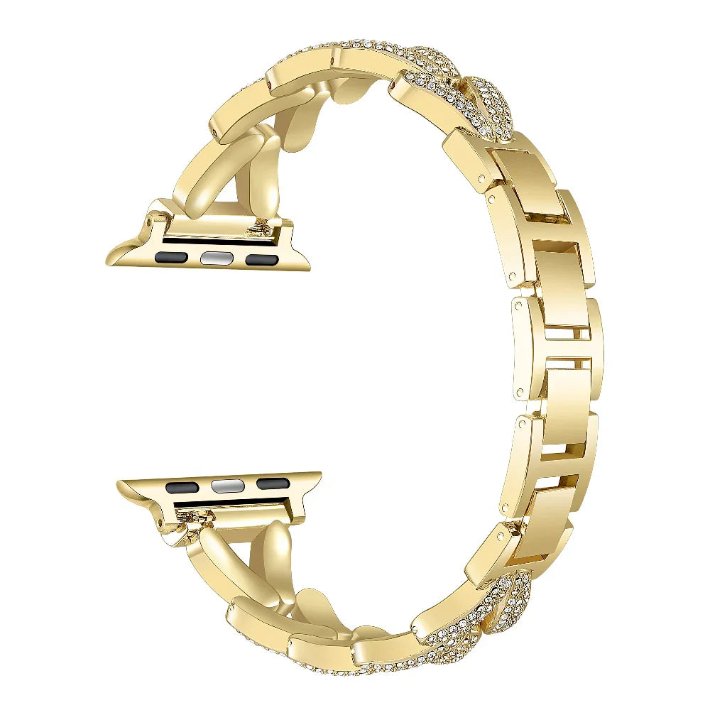 Valentina Gold Rhinestone Metal Apple Watch® Band Close-Up of Polished Links