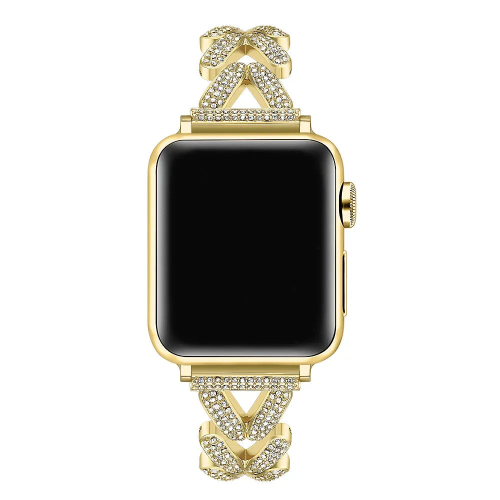 Valentina Rhinestone Gold Metal Band for Apple Watch® on Wrist by Posh Tech