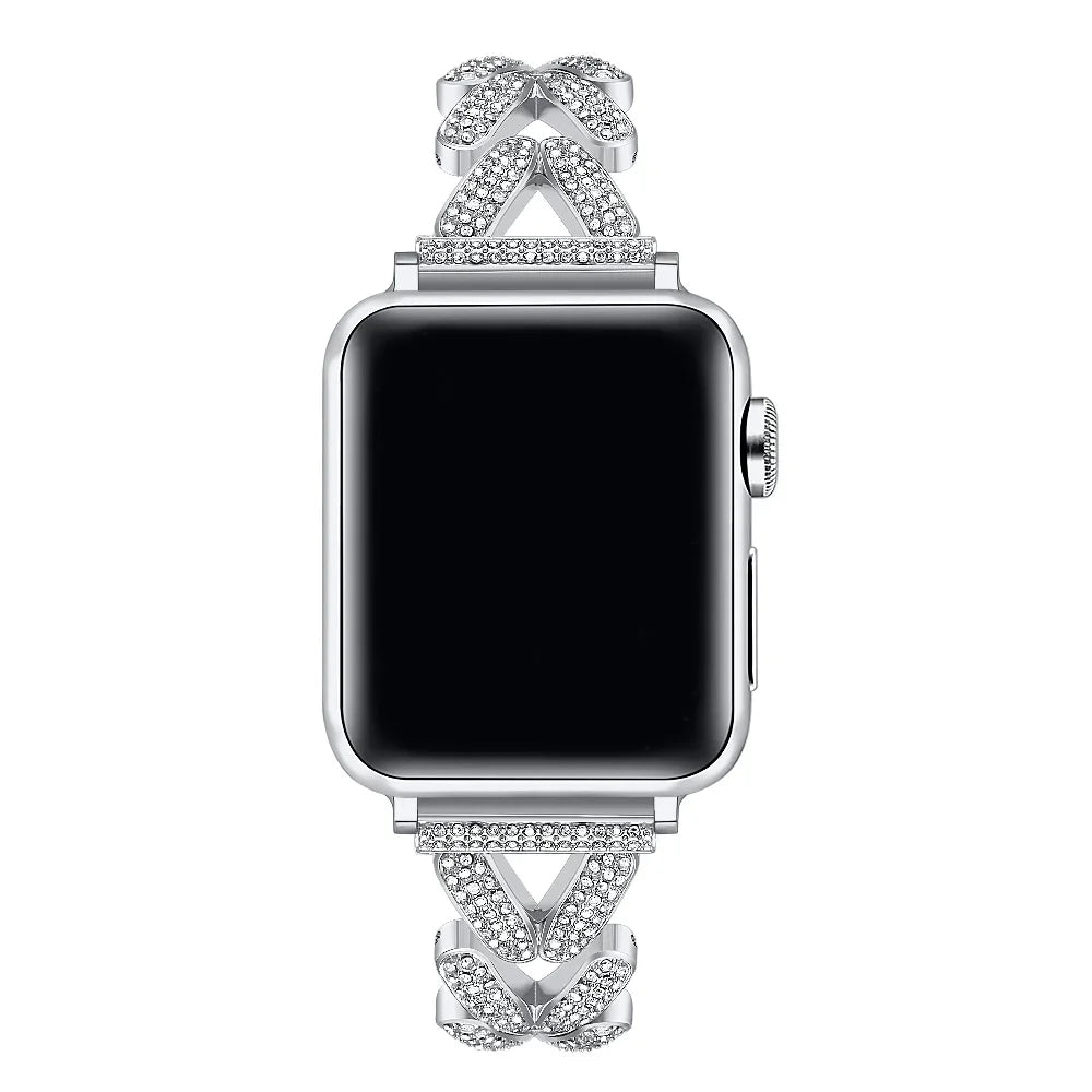 Valentina Rhinestone Silver Metal Band for Apple Watch® on Wrist by Posh Tech