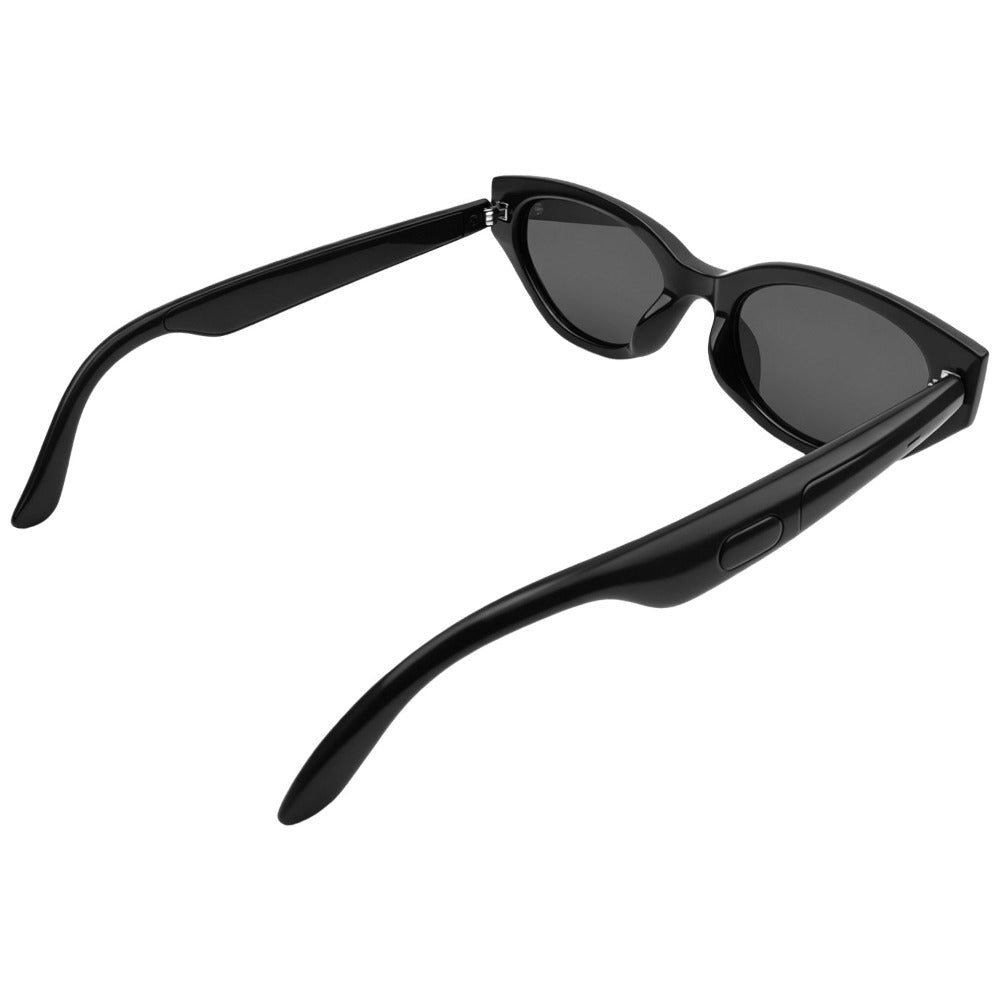 Josie Cateye Smart Sunglasses folded open, showing the temple arms with built-in speaker design