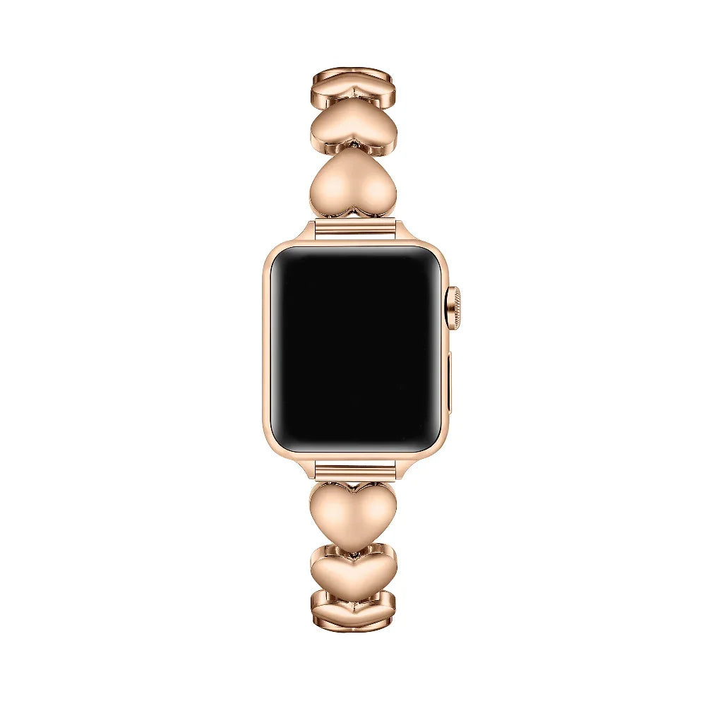 Aphrodite Heart Rose Gold Stainless Steel Band for Apple Watch® on Wrist by Posh Tech