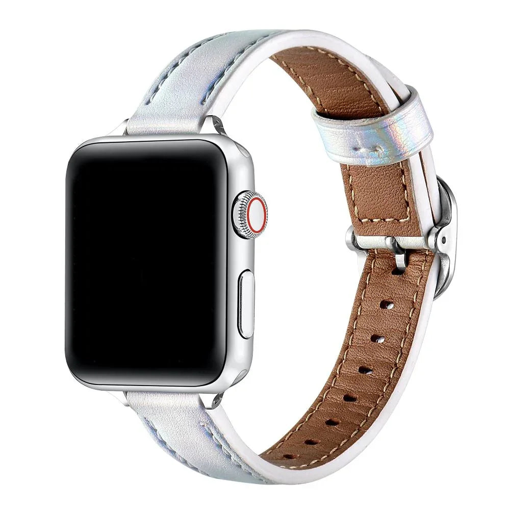 Carmen Silver Skinny Leather Apple Watch® Band by Posh Tech 